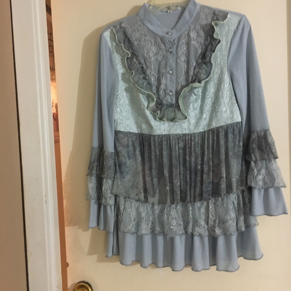 Zba Blue Long Sleeve Blouse.Size Medium.